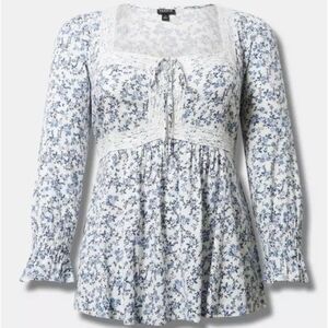 Floral Lace Trim Women's Top